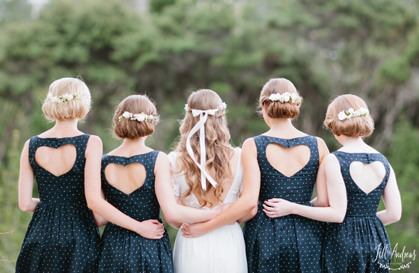 blue-short-bridesmaid-dresses-with-heart-back - emmaline bride wedding blog