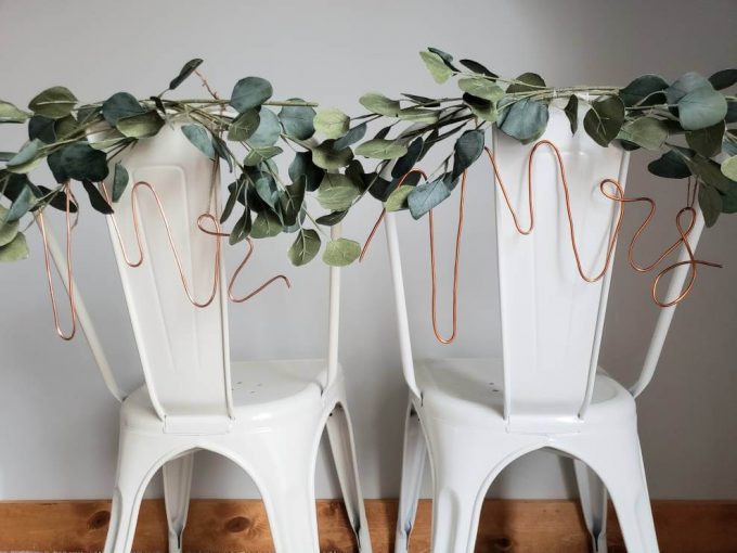 copper wedding chair signs