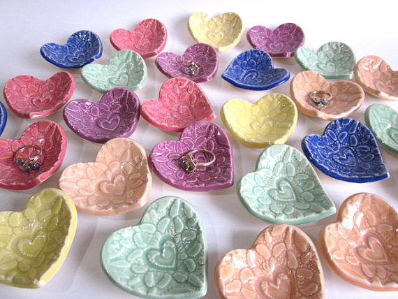 50 Best Bridal Shower Favor Ideas: heart ring dish favors (by darrielle's clay art)