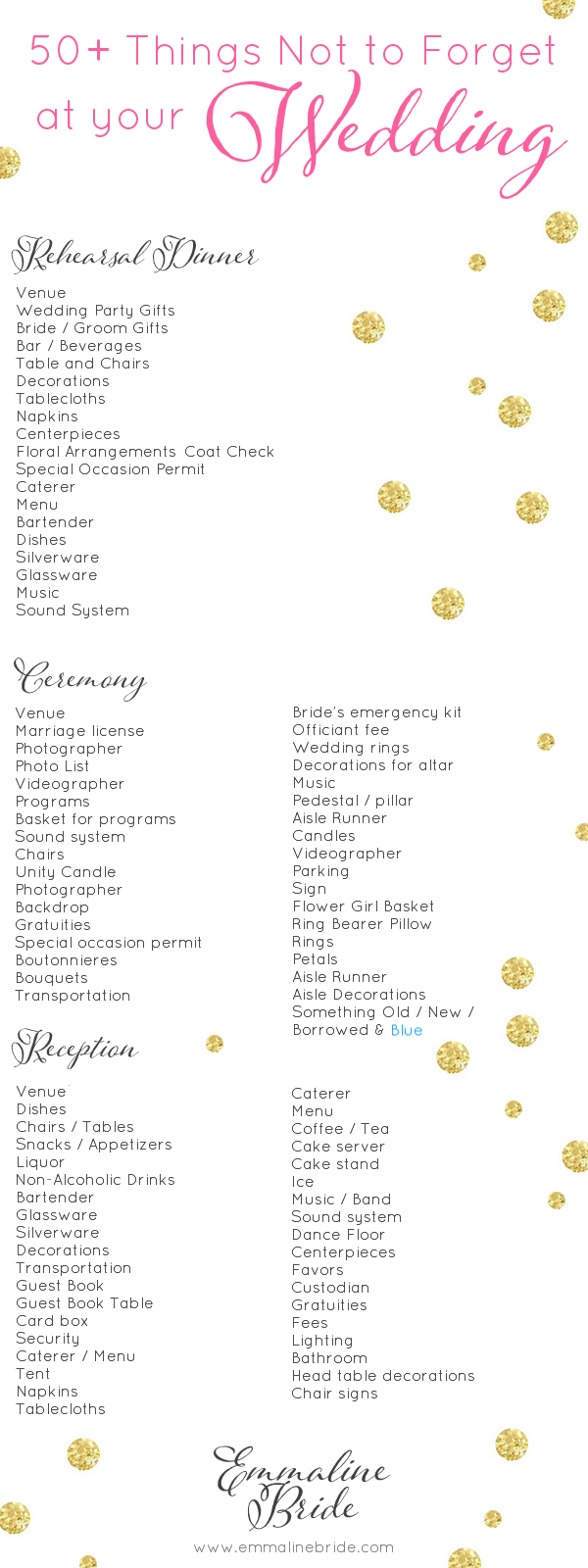 wedding checklist - things not to forget at your wedding - Wedding Day Checklist Printable